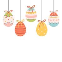 Cute hanging painted Easter eggs. Easter background with colorful eggs vector