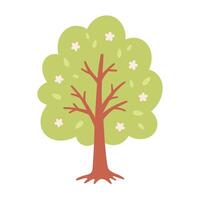 Cute spring tree with blooming flowers. Hello spring, springtime. Design element for cards, posters, scrapbooking vector