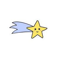 Hand drawn doodle sketch colored flying star with face isolated on white background vector