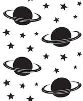 Seamless pattern of hand drawn doodle sketch saturn planet and stars isolated on white background vector