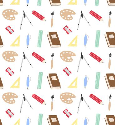 Seamless pattern of hand drawn doodle sketch school office chancellery on white background