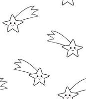 Seamless pattern of hand drawn doodle sketch flying star with face isolated on white background vector