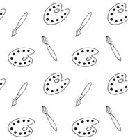 Seamless pattern of hand drawn doodle sketch brush and palette isolated on white background vector