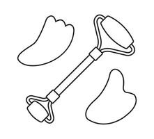 Set bundle of flat cartoon stone face roller and gua sha isolated on white background vector