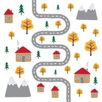 Seamless pattern of autumn hand drawn doodle sketch country houses and trees landscape isolated on white background vector