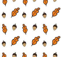 Seamless pattern of hand drawn doodle sketch acorn and leaves isolated on white background vector