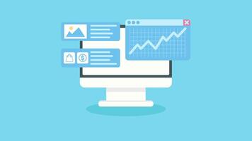 Computer monitor screen with display of web shopping sales data, management and business data. illustration in flat design style vector