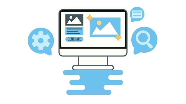 Computer monitor screen with ai image generation process. illustration in flat design style vector