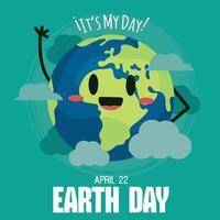 Earth Day poster with smiling globe and clouds vector