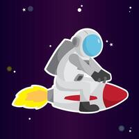 Cute astronaut character flying on a rocket spaceship vector