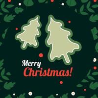 Colored merry christmas poster with tree icons vector