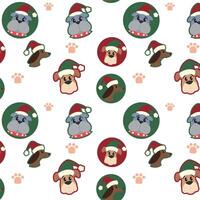 Pattern background with different pets and winter clothes vector