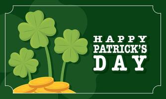Clover and golden coin flat background. vector