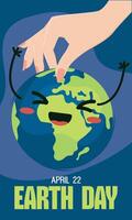 Smiling Earth Day cartoon with hands holding globe vector