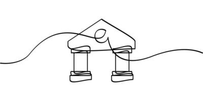 continuous line drawing of bank building symbol. abstract line art illustration vector