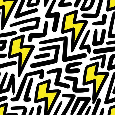 Flash light seamless pattern with doodle surroundings
