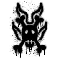 graffiti skull with burning fire sprayed with black spray paint on a white background vector