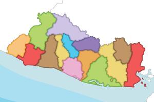 illustrated regional blank map of El Salvador with departments and administrative divisions, and neighbouring countries and territories. Editable and clearly labeled layers. vector