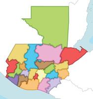 illustrated regional blank map of Guatemala with departments and administrative divisions, and neighbouring countries and territories. Editable and clearly labeled layers. vector