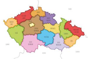illustrated map of Czechia or Czech Republic with regions and administrative divisions, and neighbouring countries and territories. Editable and clearly labeled layers. vector