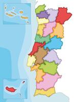 illustrated regional blank map of Portugal with districts, autonomous regions and administrative divisions, and neighbouring countries and territories. Editable and clearly labeled layers. vector