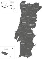 regional map of Portugal with districts, autonomous regions or territories and administrative divisions. Editable and clearly labeled layers. vector