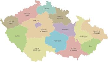 map of Czech Republic with regions or territories and administrative divisions. Editable and clearly labeled layers. vector