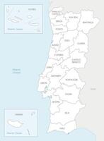 regional map of Portugal with districts, autonomous regions and administrative divisions, and neighbouring countries and territories. Editable and clearly labeled layers. vector