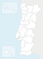 regional blank map of Portugal with districts, autonomous regions and administrative divisions, and neighbouring countries and territories. Editable and clearly labeled layers. vector