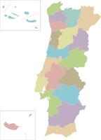 regional blank map of Portugal with districts, autonomous regions or territories and administrative divisions. Editable and clearly labeled layers. vector