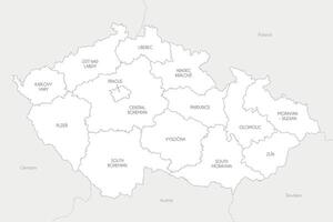 map of Czechia or Czech Republic with regions and administrative divisions, and neighbouring countries and territories. Editable and clearly labeled layers. vector