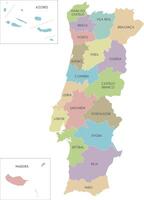 map of Portugal with districts, autonomous regions or territories and administrative divisions. Editable and clearly labeled layers. vector
