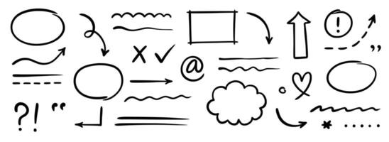 A set of various hand drawn scribbles and arrows vector