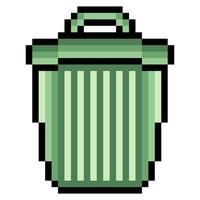 Green trash can with pixel art vector