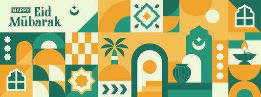 Islamic themed eid al-fitr pattern, ramadan kareem with pastel colors, collection of icons and symbols in various shapes vector