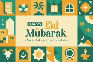 Islamic themed eid al-fitr pattern, ramadan kareem, green collection of icons and symbols in various shapes vector