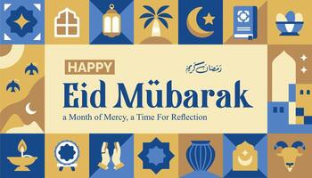 Islamic themed eid al-fitr pattern, ramadan kareem, collection of icons and symbols in various shapes vector