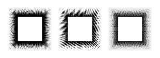Black halftone square frame set. Dotted gradient border collection. Pop art comic picture holders for banner template, emblem, poster, box, copy space, collage. rasterized frame element pack vector