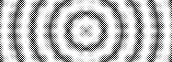 Halftone circle background. Black and white dotted circular gradient. Radial comic target texture. Fading dot epicenter wallpaper concept. Grunge rough round pop art rasterized backdrop vector