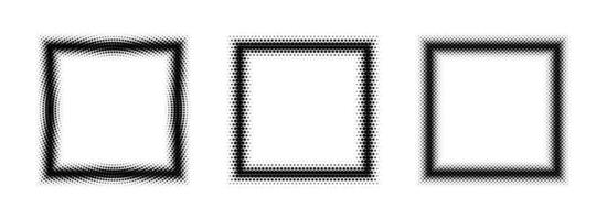 Black halftone square frame set. Dotted gradient border collection. Pop art comic picture holders for banner template, copy space, collage, emblem, poster, box. Rasterized frame element bundle vector