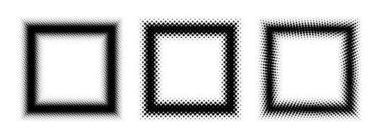 Black halftone square frame set. Dotted gradient border collection. Pop art comic picture holders for banner template, emblem, poster, box, copy space, collage. Rasterized frame element bundle vector