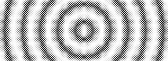 Halftone circle background. Black and white dotted circular gradient. Radial comic target texture. Grunge rough round pop art rasterized backdrop. Fading dot epicenter wallpaper concept. vector