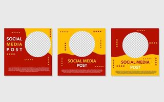 Three social media posts are designed in red and yellow. vector