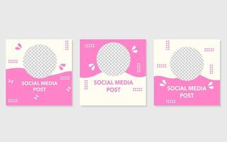 Three pink and white social media posts with a circle for a photo. vector