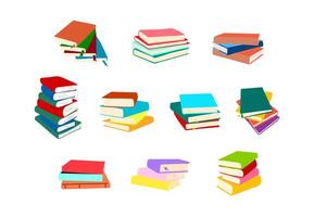 A collection of book stack illustrations, showcasing various arrangements of books. For library posters, educational materials, reading campaigns, and literary-themed designs vector