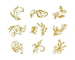 A luxurious collection of swirl baroque floral batik motifs, featuring intricate patterns and elegant curves, for decorative artwork, vintage branding, and ornamental projects. vector