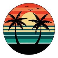 summer beach silhouette on retro vintage backgroun vector