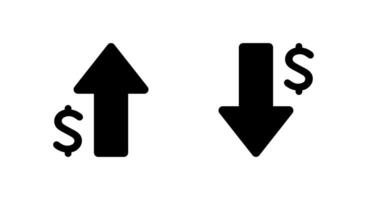 Dollar arrow up and down icon isolated on white background. USD growth and decline sign symbol vector