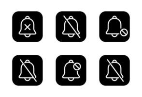 Silent bell outline icon set collection on black square. Turn off notification sign symbol vector