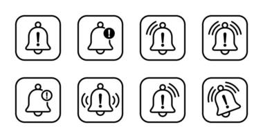 Warning alarm bell icon set collection on square line vector